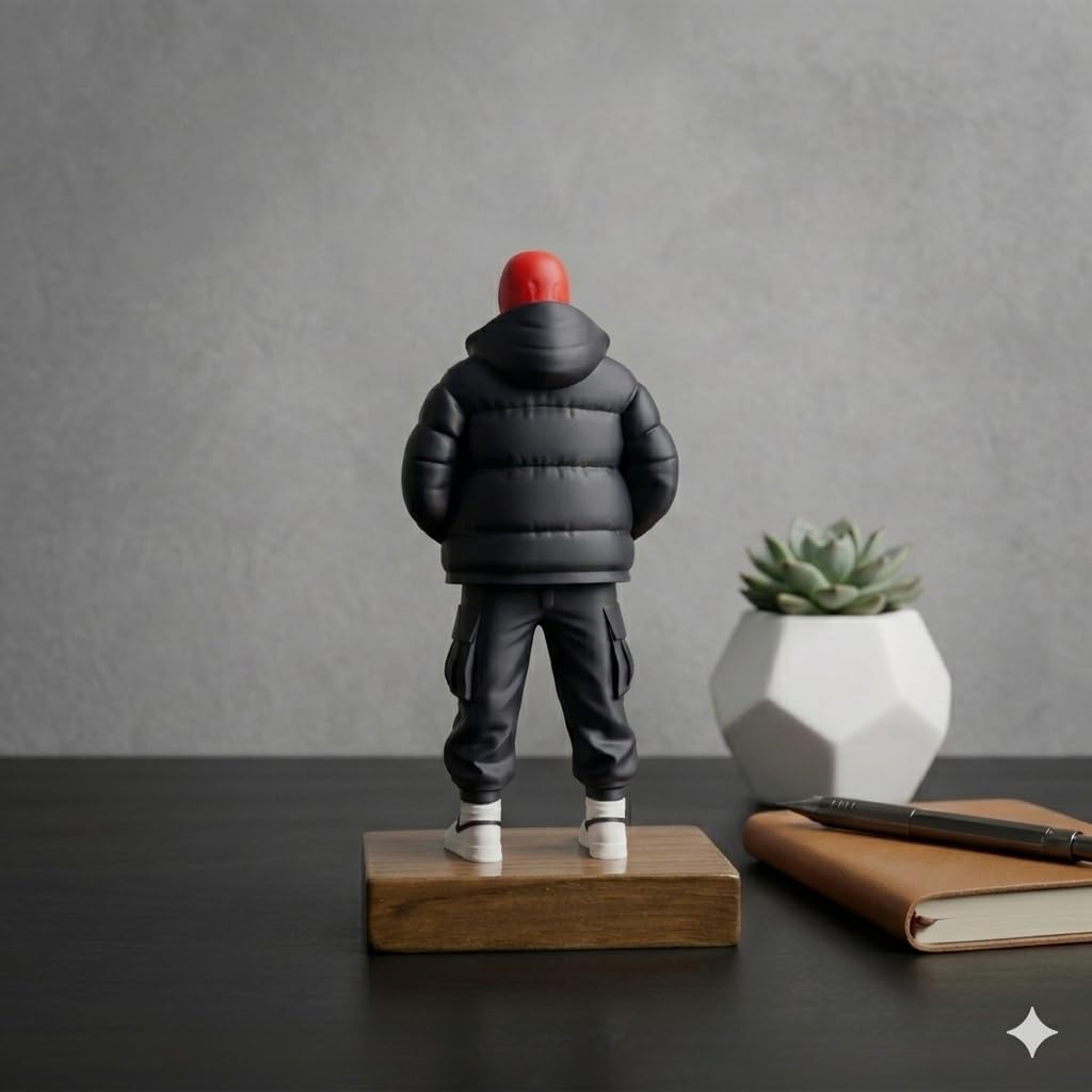 Urban Superhero Figurine with Teak Wood Base | Anime Inspired Collectible Desk Decor Statue | Premium PLA Gaming Setup & Room Decor Figure | 7 x 4 x 3 Inch (Urban Deadpool)