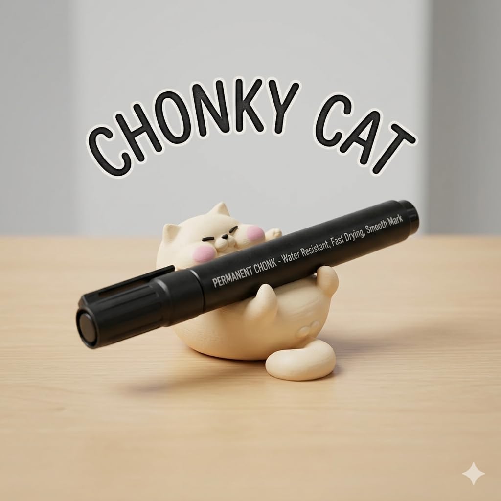 Chonky Cat Pen Holder Cute Kawaii Desk Accessory for Office, Study Table & Home Decor 3D Printed PLA Cat Desk Companion for Pens, Markers & Stylus Ivory & Blush Purple