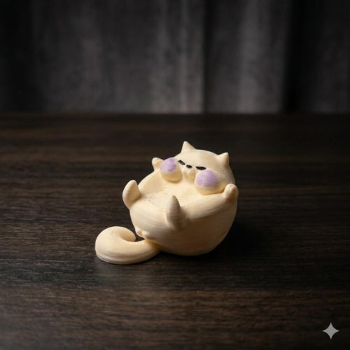 Chonky Cat Pen Holder Cute Kawaii Desk Accessory for Office, Study Table & Home Decor 3D Printed PLA Cat Desk Companion for Pens, Markers & Stylus Ivory & Blush Purple