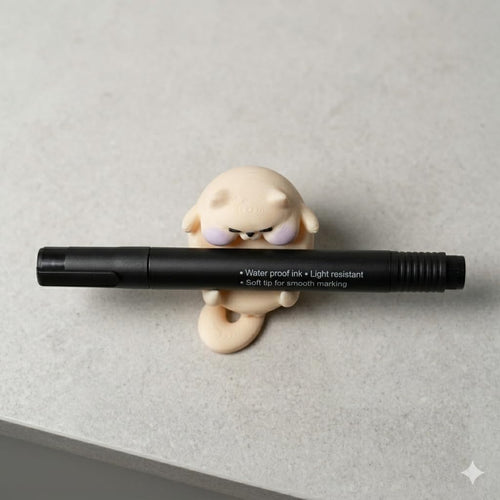 Chonky Cat Pen Holder Cute Kawaii Desk Accessory for Office, Study Table & Home Decor 3D Printed PLA Cat Desk Companion for Pens, Markers & Stylus Ivory & Blush Purple