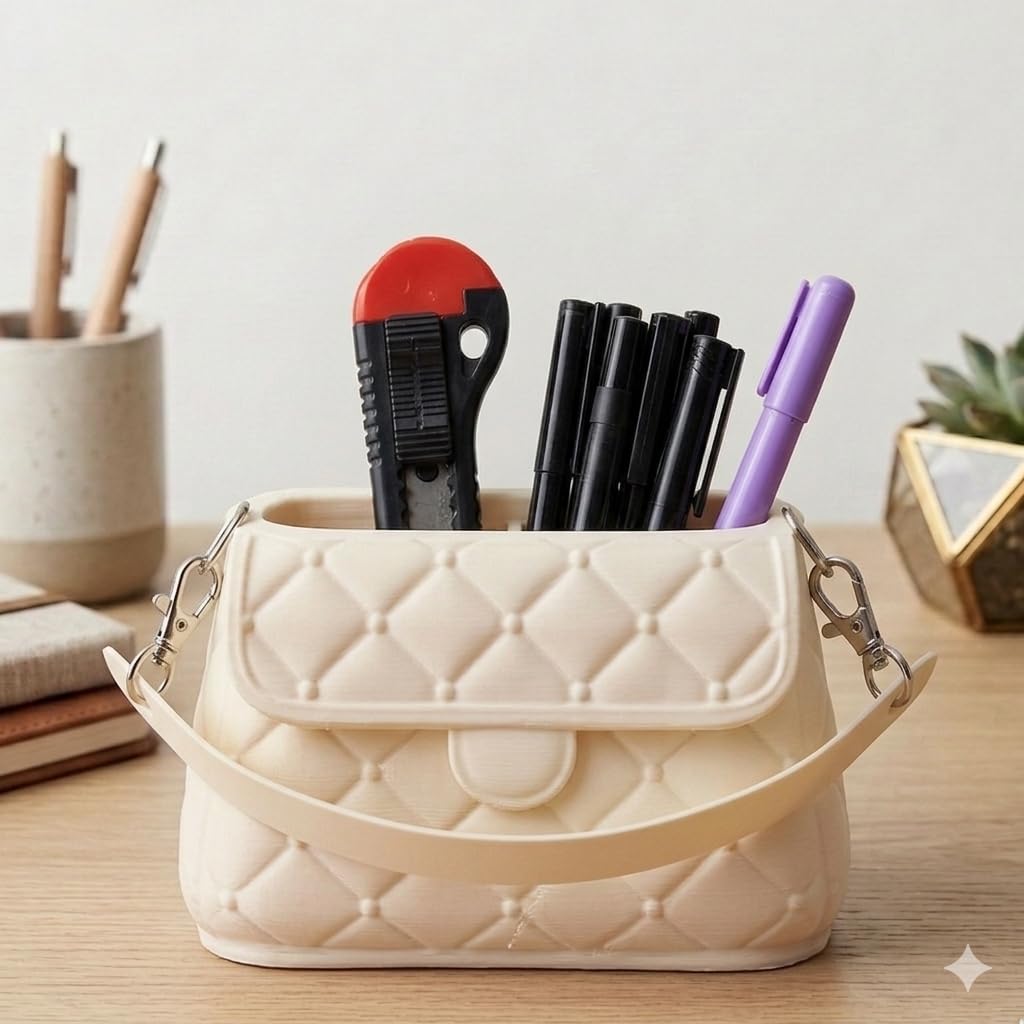 Luxury Purse Pen Holder | Aesthetic Handbag Desk Organizer for Women & Girls | Premium Eco-Friendly Stationery Holder | Cute Office & Study Table Decor (Bubblegum Pink)