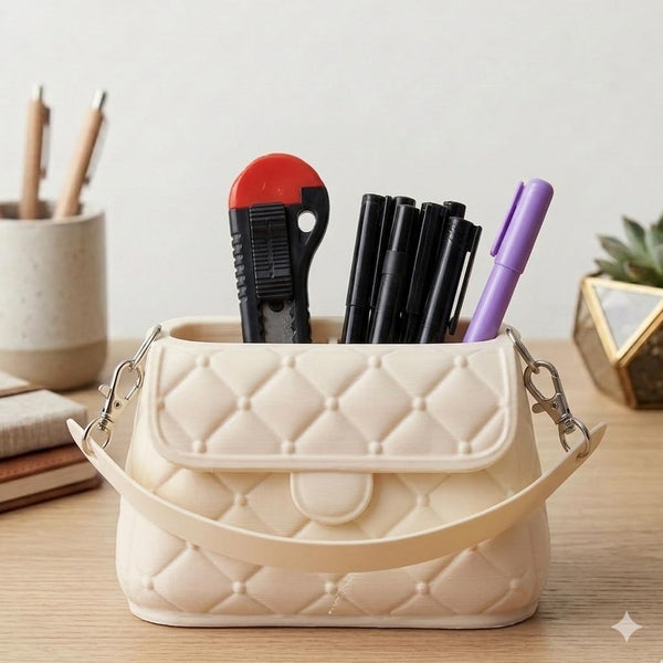 Luxury Purse Pen Holder | Aesthetic Handbag Desk Organizer for Women & Girls | Premium Eco-Friendly Stationery Holder | Cute Office & Study Table Decor (Bubblegum Pink)