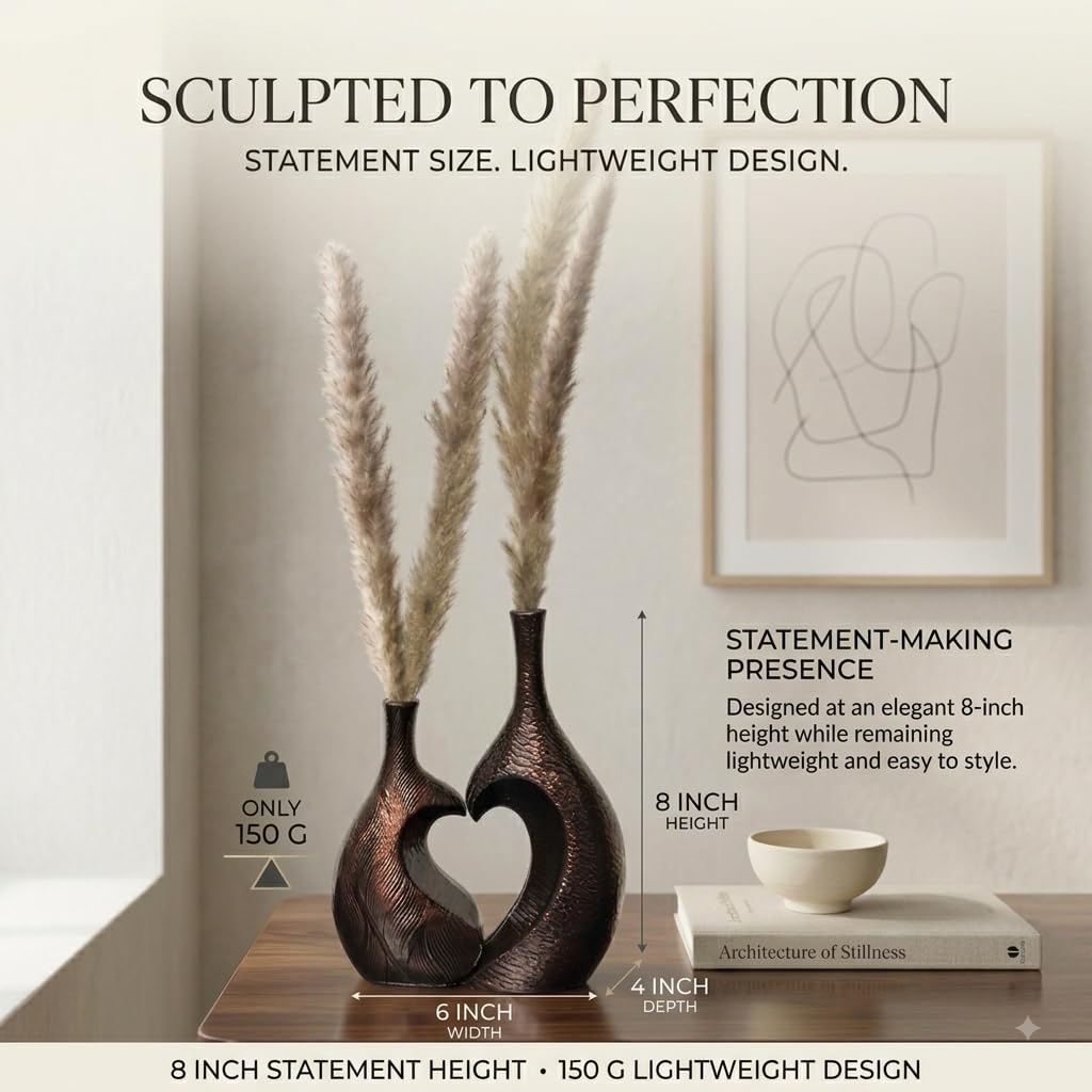 Sculptural Vase | Set of 2 for Home Decor | Modern Textured Metallic Finish (Antique Gold)