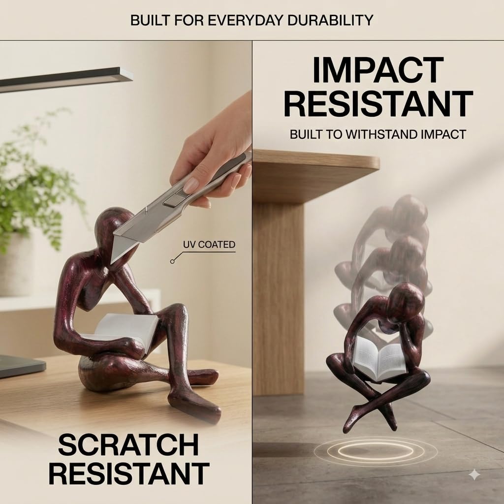 Minimalist Sculpture Abstract Nobody Figurine Modern Thinker Statue Concrete Finish Art Decor Eco-Friendly PLA Durable Scratch-Resistant Home Accent Grey (Merlot Red, Reader)