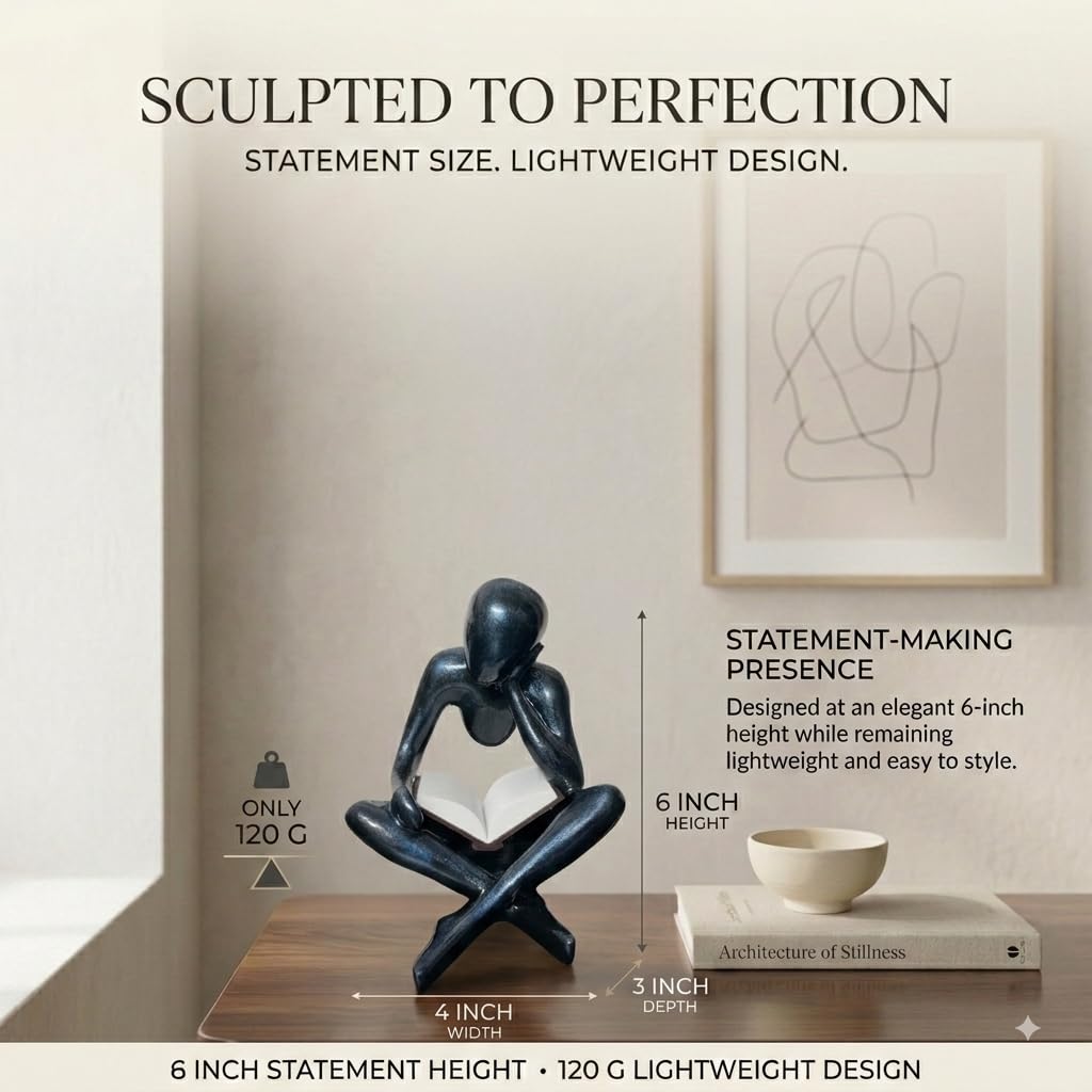 Minimalist Sculpture Abstract Nobody Figurine Modern Thinker Statue Concrete Finish Art Decor Eco-Friendly PLA Durable Scratch-Resistant Home Accent Grey (Merlot Red, Reader)