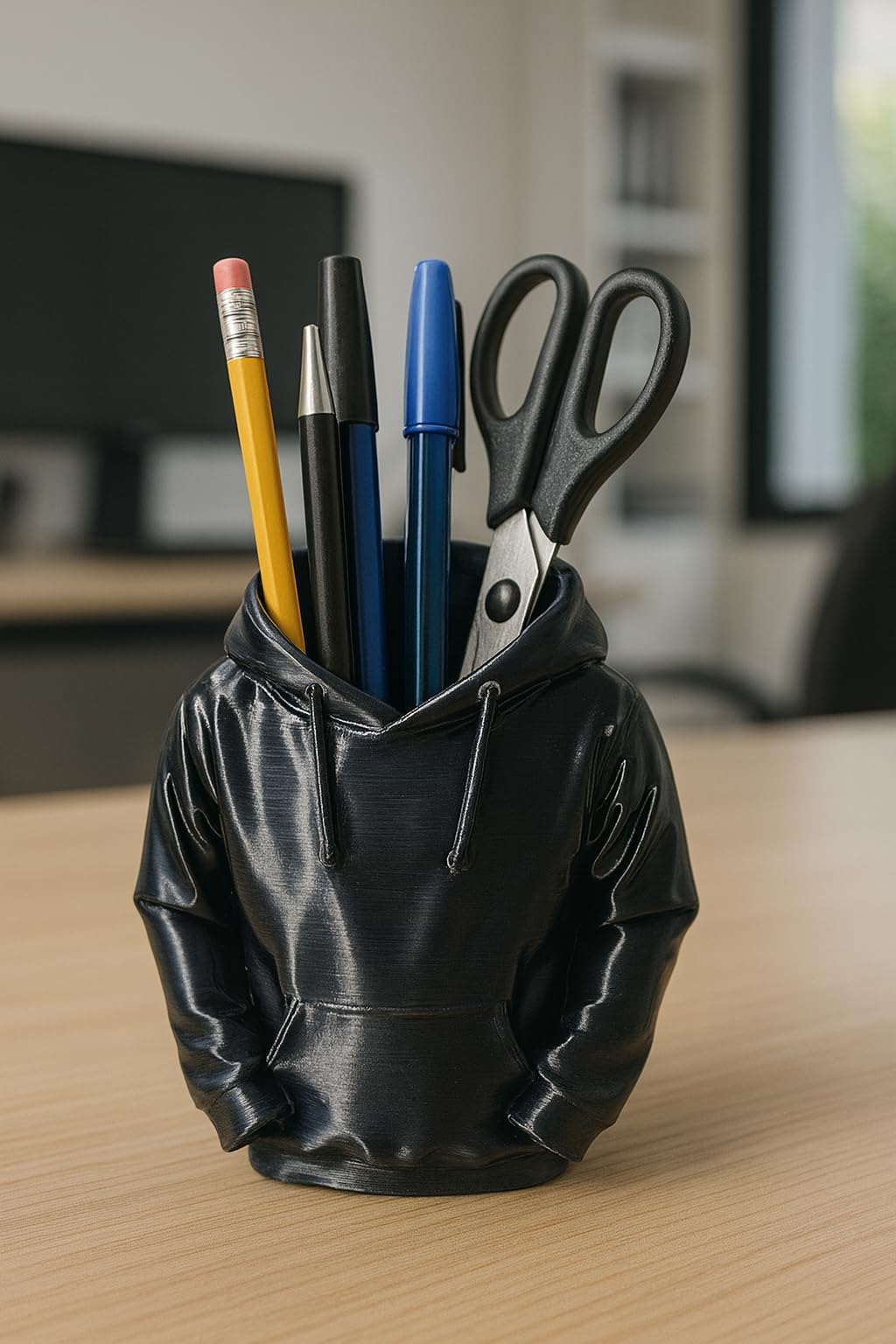 Mini Hoodie Pen Holder for Desk | Decorative Desktop Organizer for Office & Study | 3D Printed PLA Stationery Stand | Scratch-Resistant, Lightweight (Ivory)