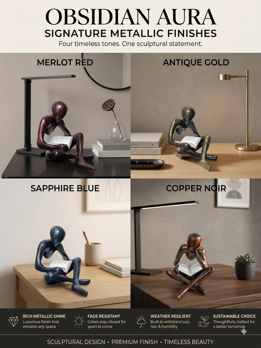 Minimalist Sculpture Abstract Nobody Figurine Modern Thinker Statue Concrete Finish Art Decor Eco-Friendly PLA Durable Scratch-Resistant Home Accent Grey (Merlot Red, Reader)
