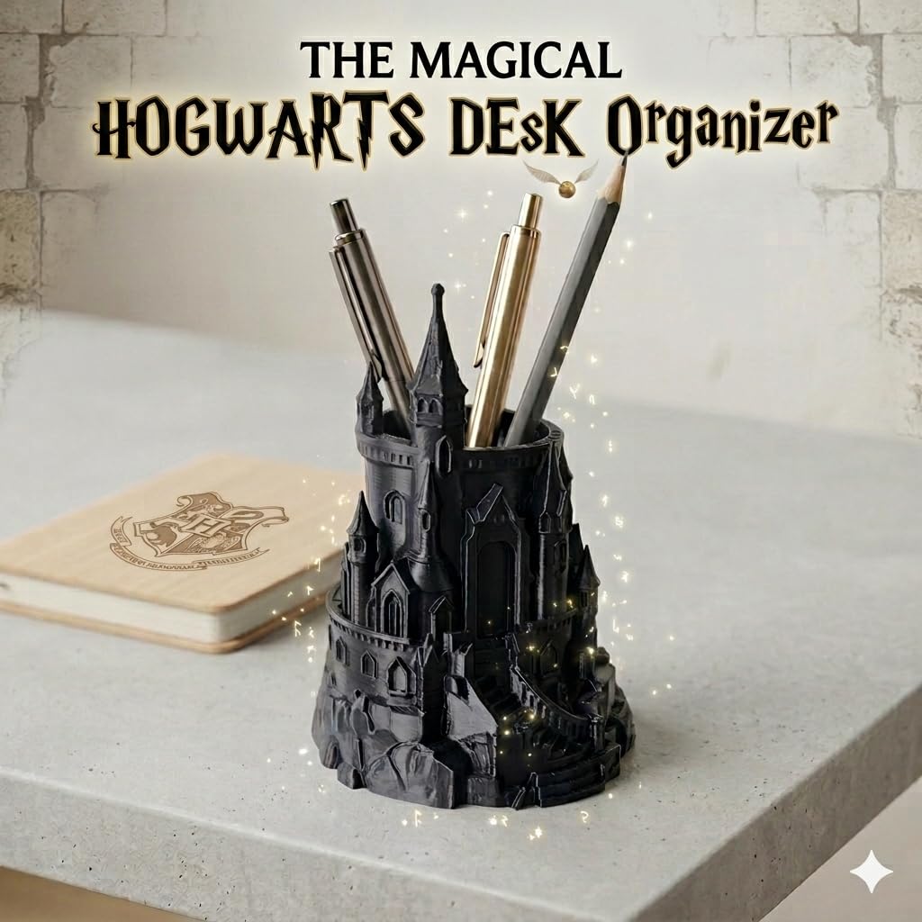 Inspired Castle Pen Holder Black 5 Inch Fantasy Desk Organizer Medieval Castle Pencil Stand for Office Study Table & Gamer Setup