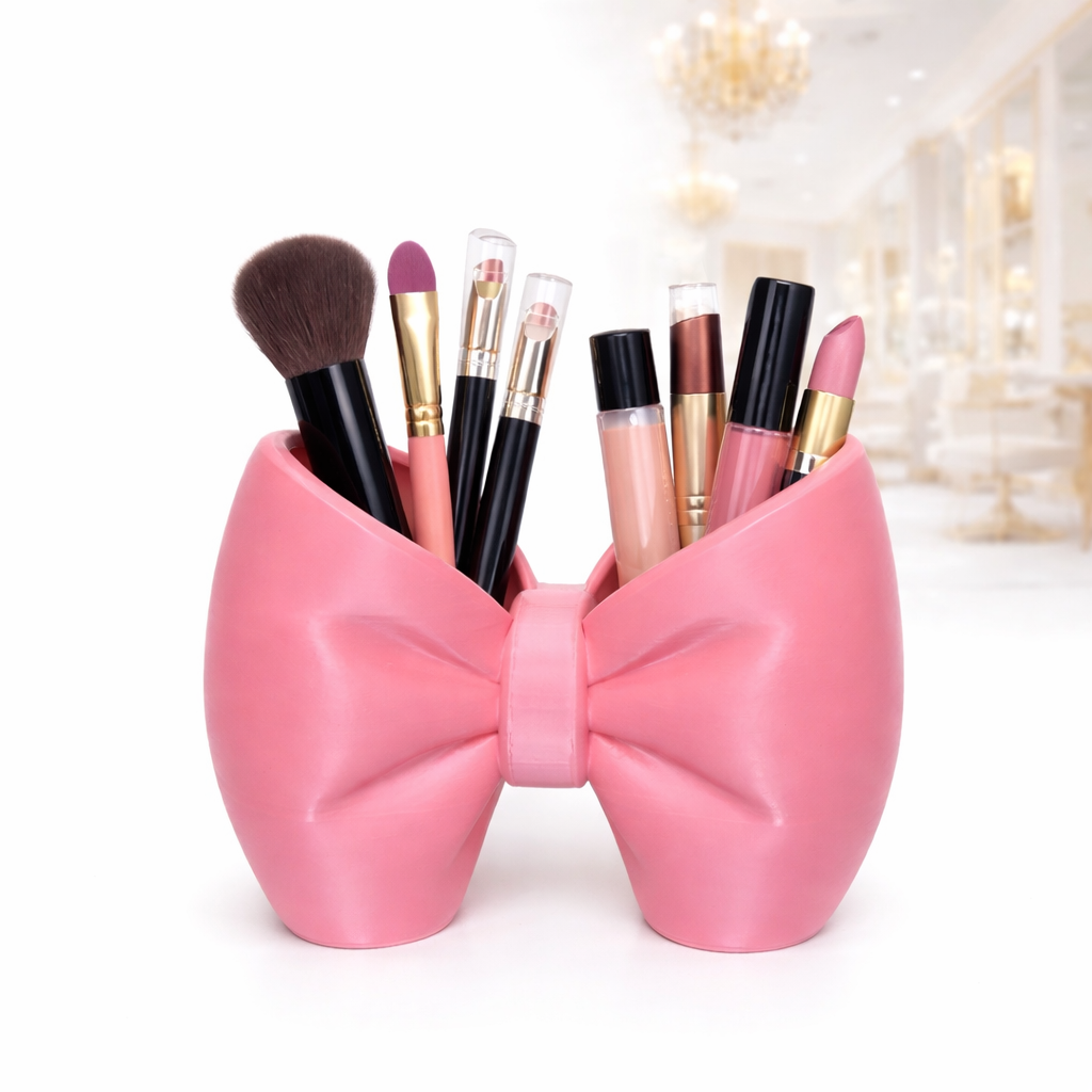 Bow Pen & Makeup Holder | Decorative Desk Organizer | Eco-Friendly PLA | Lightweight 70g | Scratch-Resistant | Perfect for Gifting