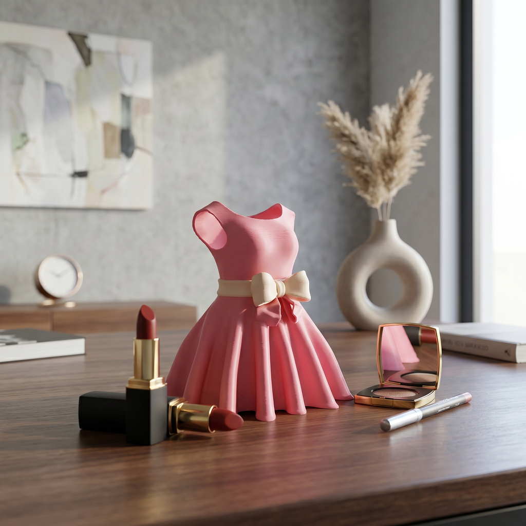 Dress Pen Holder for Desk | 3D Printed PLA Makeup Brush Organizer | 5x3x5 Inch | 75g Lightweight | Cute Aesthetic Desk Décor for Home, Office & Vanity | Eco-Friendly Storage Stand