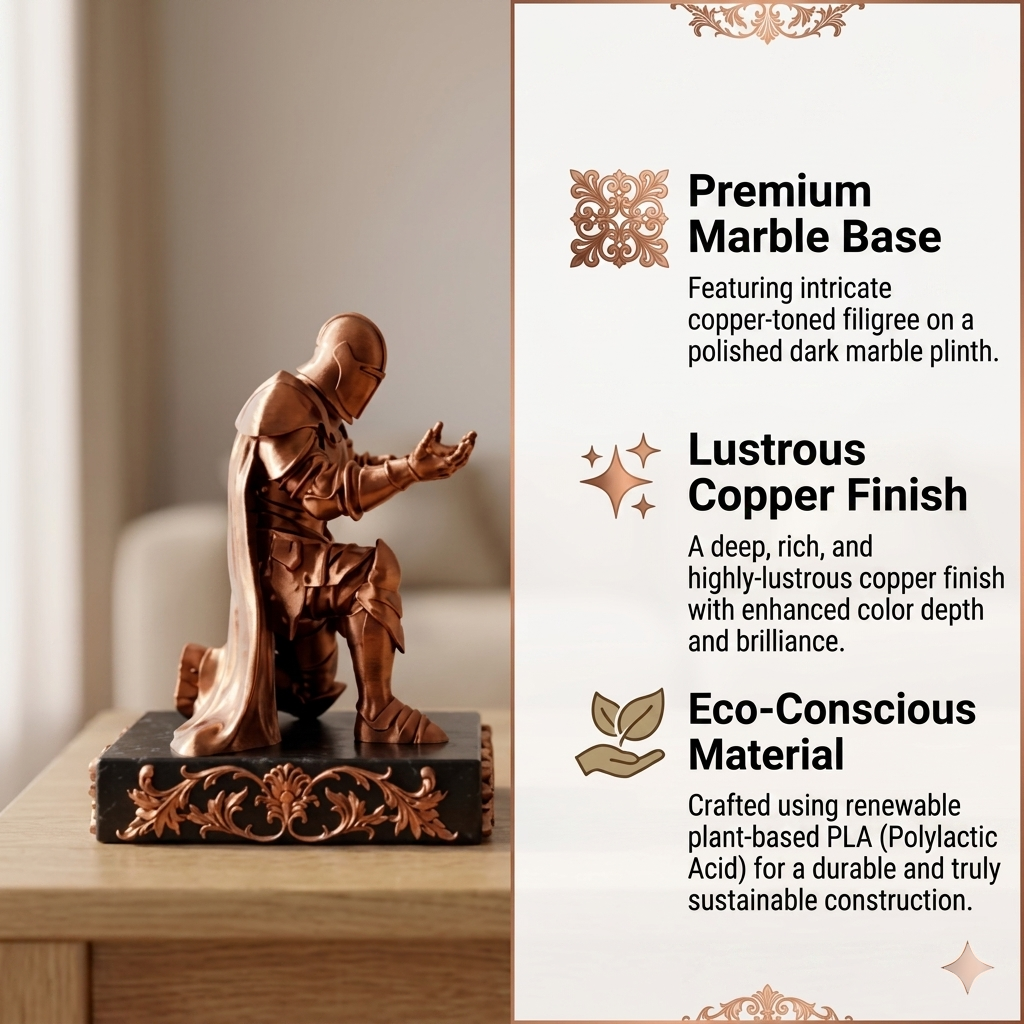 Pen Holder Sculpture Eco PLA Water Resistant Scratch Resistant Desk Organizer 5x4x3 Inches Satin Silk Metallic Finish Armour Decorative Tool Stand