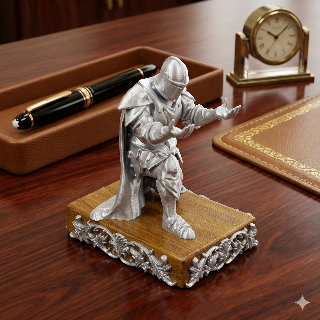 Pen Holder Sculpture Eco PLA Water Resistant Scratch Resistant Desk Organizer 5x4x3 Inches Satin Silk Metallic Finish Armour Decorative Tool Stand