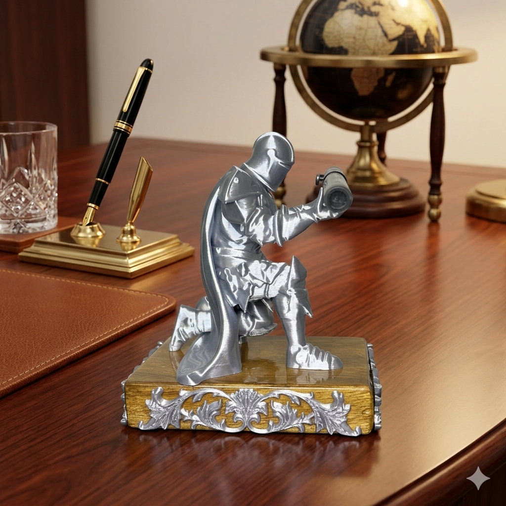 Pen Holder Sculpture Eco PLA Water Resistant Scratch Resistant Desk Organizer 5x4x3 Inches Satin Silk Metallic Finish Armour Decorative Tool Stand