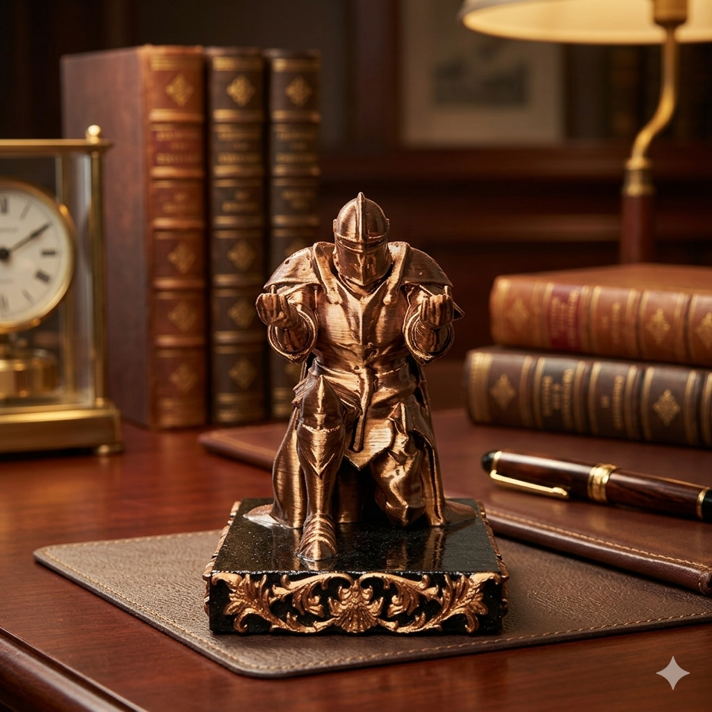 Pen Holder Sculpture Eco PLA Water Resistant Scratch Resistant Desk Organizer 5x4x3 Inches Satin Silk Metallic Finish Armour Decorative Tool Stand