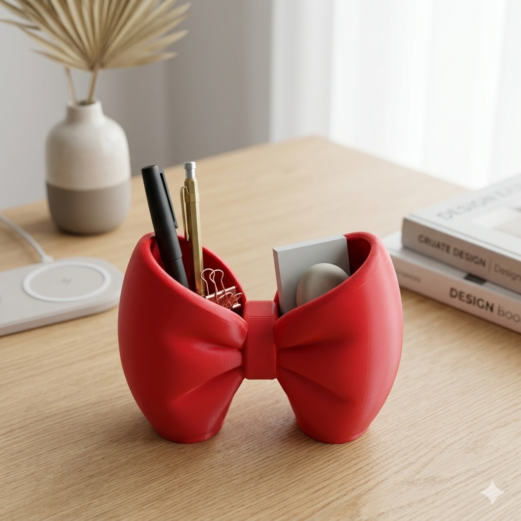 Bow Pen & Makeup Holder | Decorative Desk Organizer | Eco-Friendly PLA | Lightweight 70g | Scratch-Resistant | Perfect for Gifting