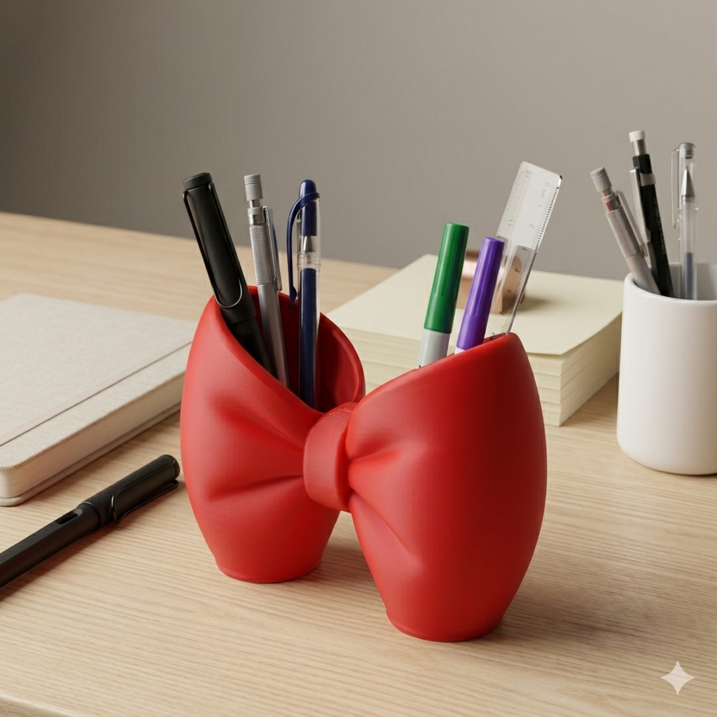 Bow Pen & Makeup Holder | Decorative Desk Organizer | Eco-Friendly PLA | Lightweight 70g | Scratch-Resistant | Perfect for Gifting
