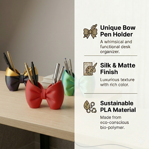 Bow Pen & Makeup Holder | Decorative Desk Organizer | Eco-Friendly PLA | Lightweight 70g | Scratch-Resistant | Perfect for Gifting