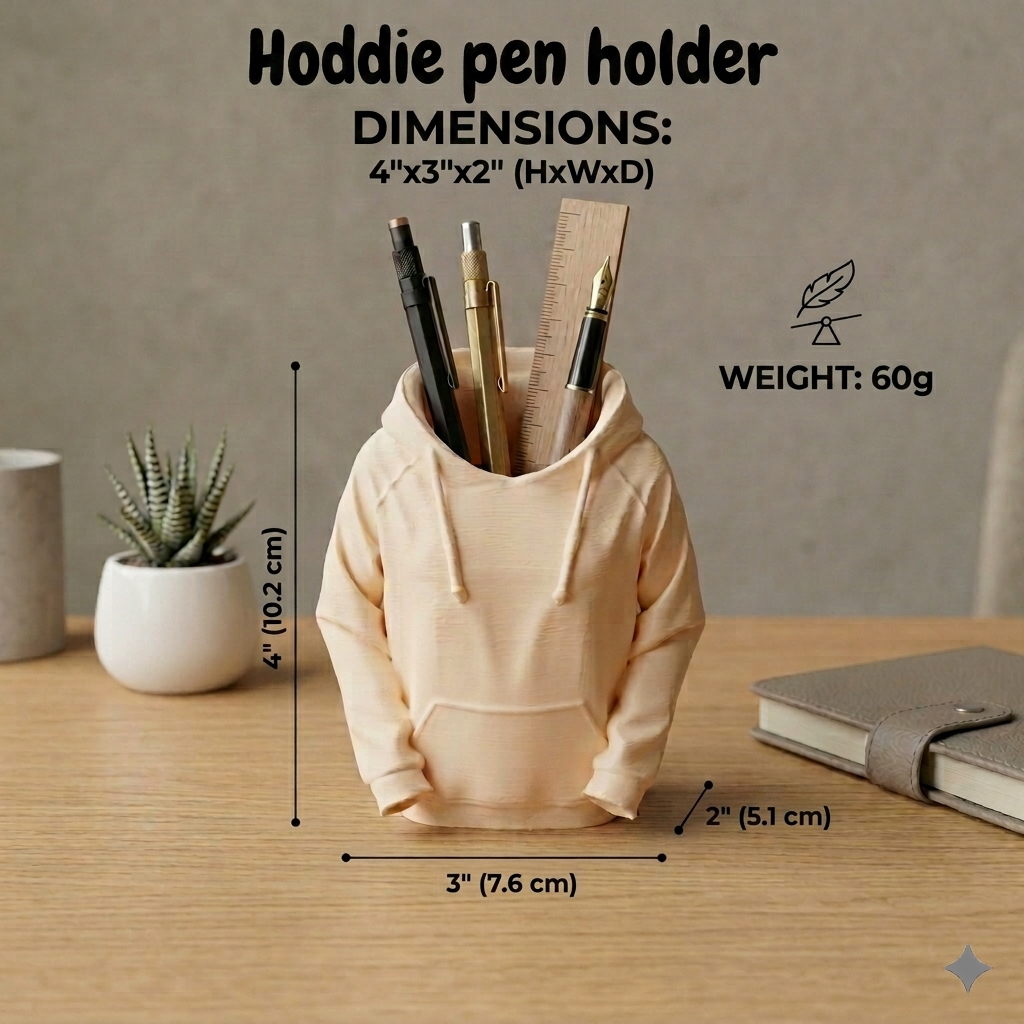 Mini Hoodie Pen Holder for Desk | Decorative Desktop Organizer for Office & Study | 3D Printed PLA Stationery Stand | Scratch-Resistant, Lightweight