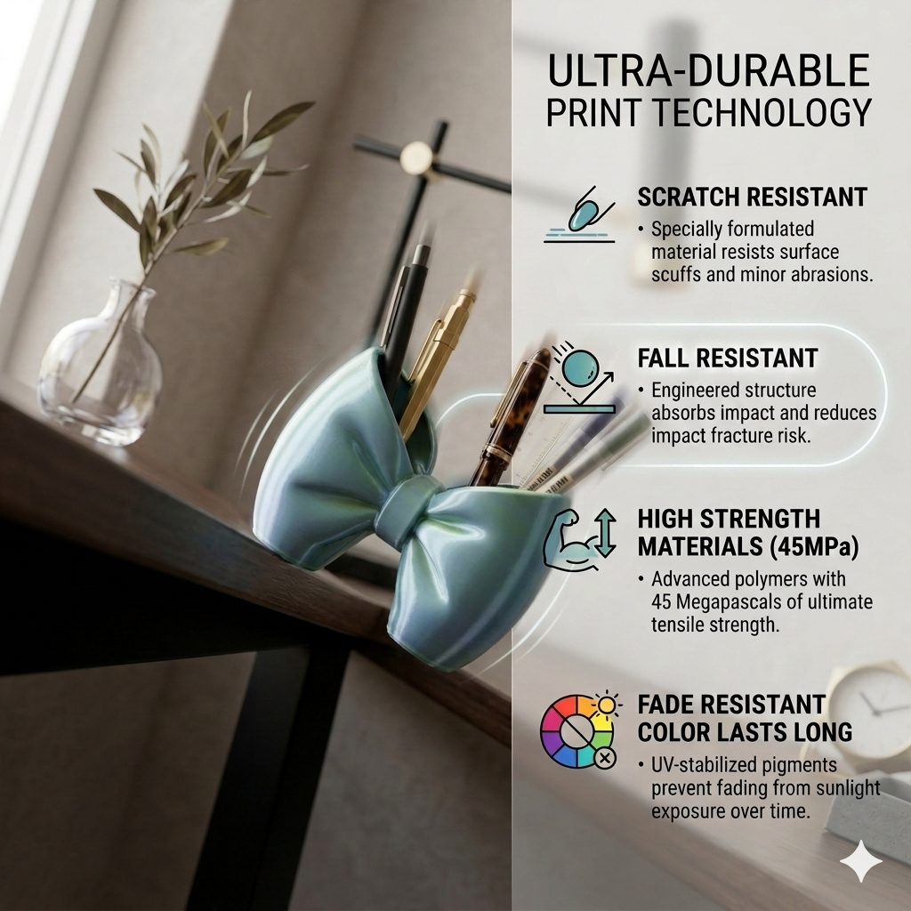 Bow Pen & Makeup Holder | Decorative Desk Organizer | Eco-Friendly PLA | Lightweight 70g | Scratch-Resistant | Perfect for Gifting