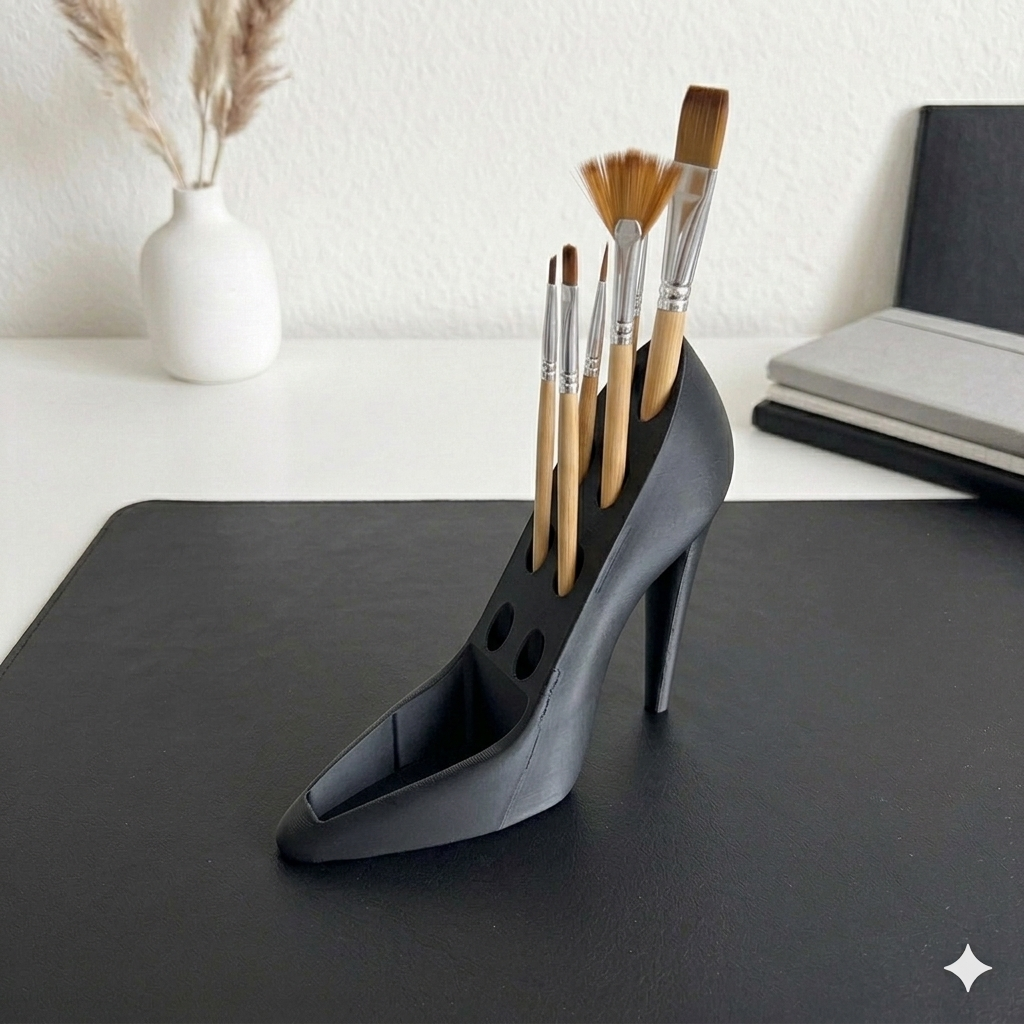 High Heel Pen Holder | Stylish Shoe Shaped Pencil Stand & Makeup Brush Organizer | 3D Printed PLA Desk Accessory for Office, Vanity & Home Décor (Luxury Purple)