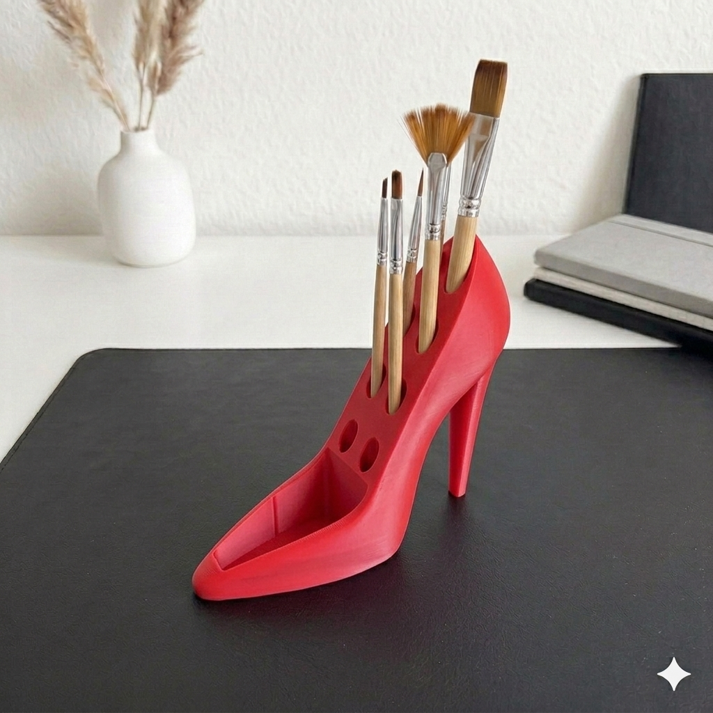 High Heel Pen Holder | Stylish Shoe Shaped Pencil Stand & Makeup Brush Organizer | 3D Printed PLA Desk Accessory for Office, Vanity & Home Décor (Luxury Purple)