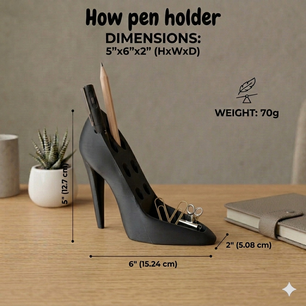 High Heel Pen Holder | Stylish Shoe Shaped Pencil Stand & Makeup Brush Organizer | 3D Printed PLA Desk Accessory for Office, Vanity & Home Décor (Luxury Purple)