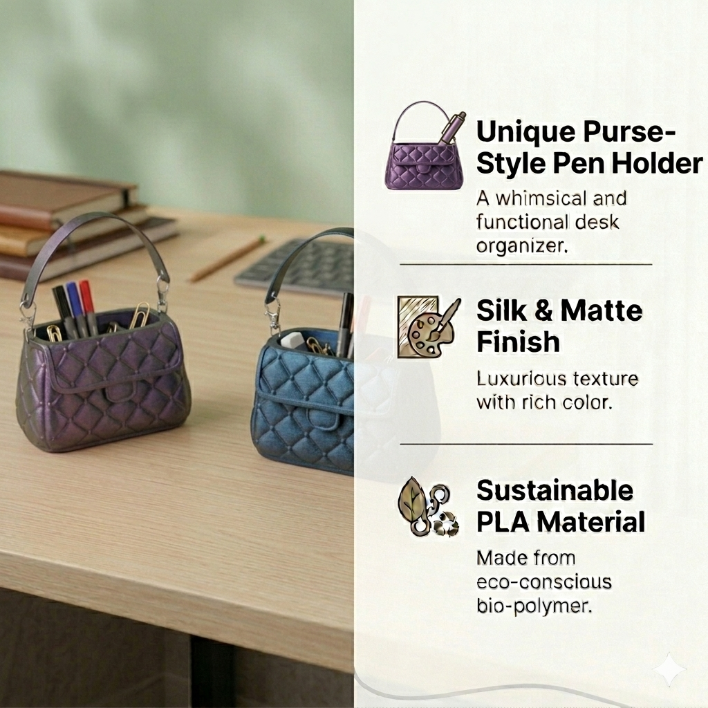 Luxury Purse Pen Holder | Aesthetic Handbag Desk Organizer for Women & Girls | Premium Eco-Friendly Stationery Holder | Cute Office & Study Table Decor