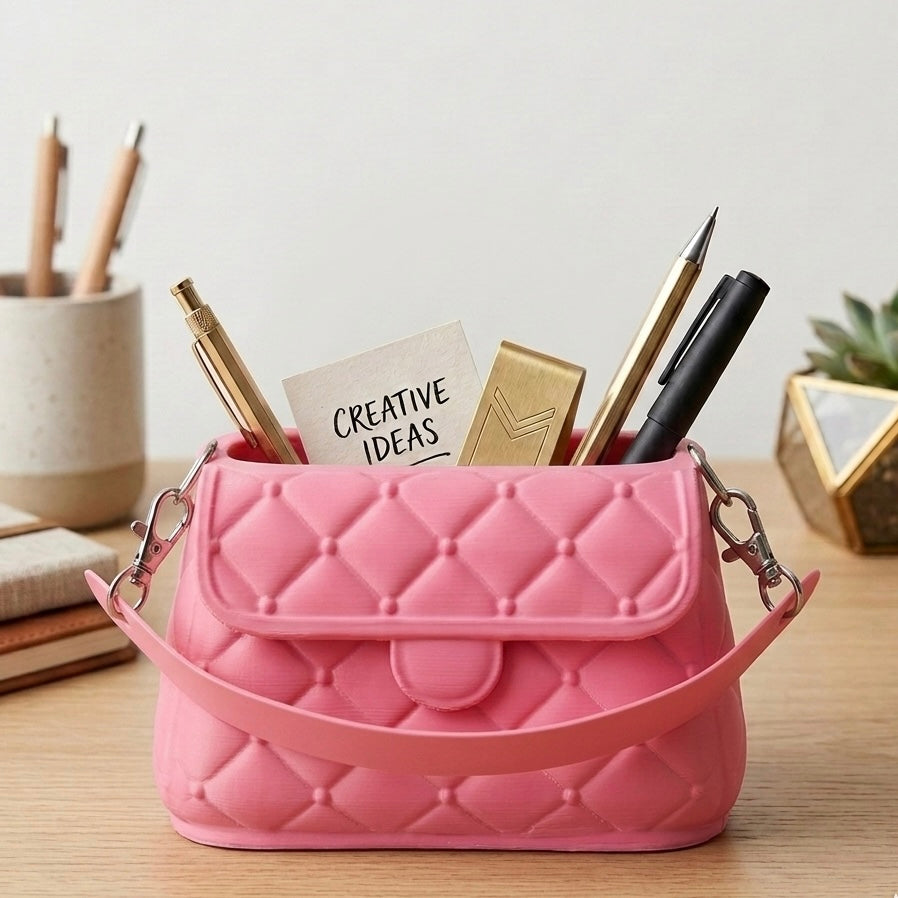 Luxury Purse Pen Holder | Aesthetic Handbag Desk Organizer for Women & Girls | Premium Eco-Friendly Stationery Holder | Cute Office & Study Table Decor
