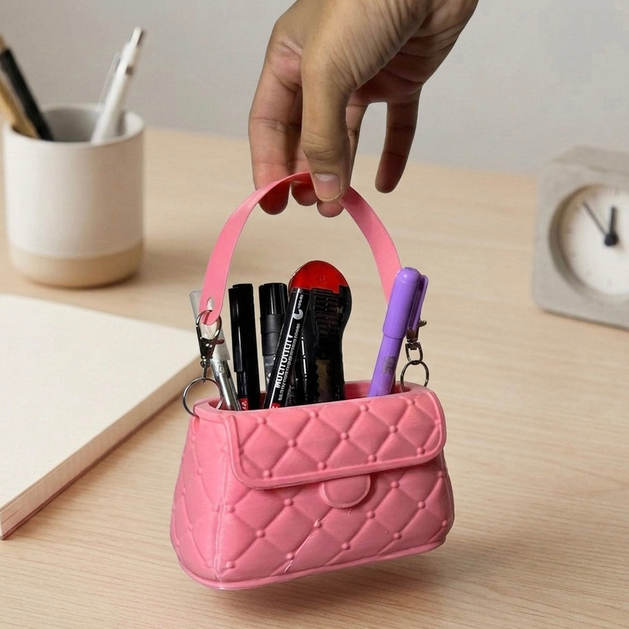 Luxury Purse Pen Holder | Aesthetic Handbag Desk Organizer for Women & Girls | Premium Eco-Friendly Stationery Holder | Cute Office & Study Table Decor