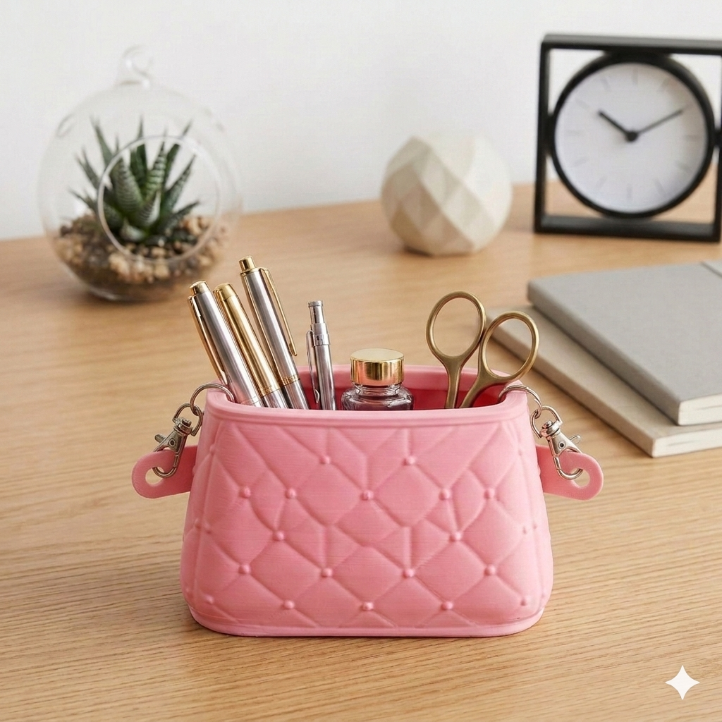 Luxury Purse Pen Holder | Aesthetic Handbag Desk Organizer for Women & Girls | Premium Eco-Friendly Stationery Holder | Cute Office & Study Table Decor