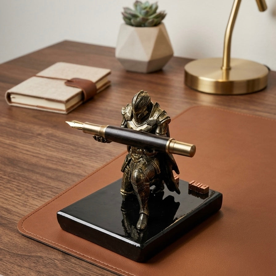Pen Holder Sculpture Eco PLA Water Resistant Scratch Resistant Desk Organizer 5x4x3 Inches Satin Silk Metallic Finish Armour Decorative Tool Stand