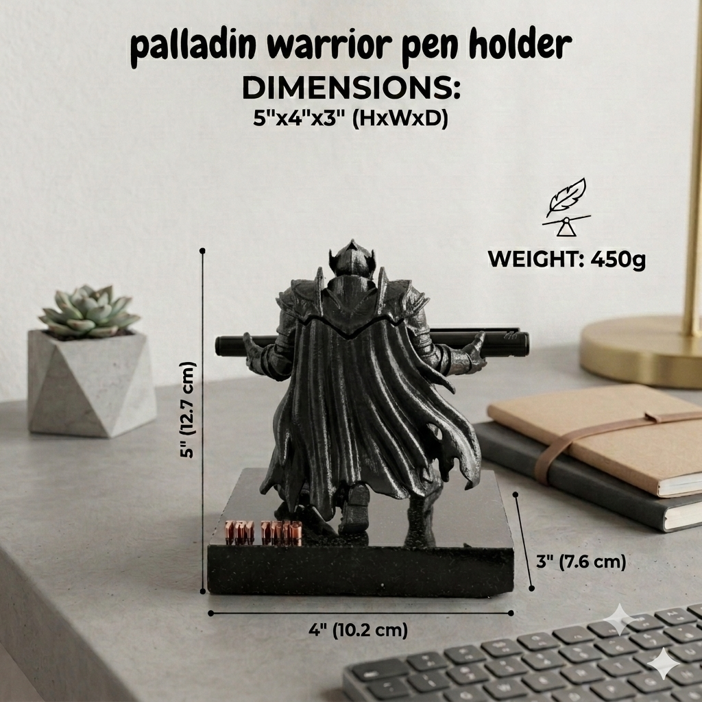 Pen Holder Sculpture Eco PLA Water Resistant Scratch Resistant Desk Organizer 5x4x3 Inches Satin Silk Metallic Finish Armour Decorative Tool Stand