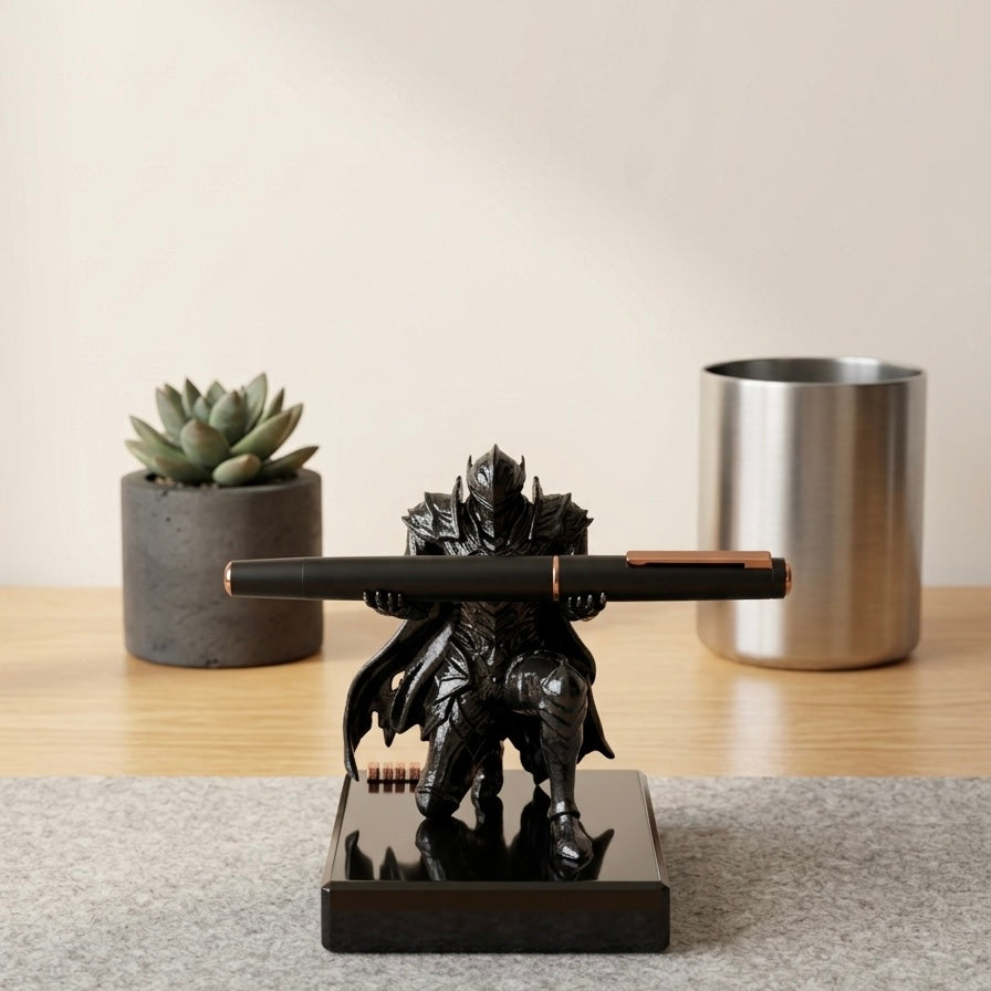 Pen Holder Sculpture Eco PLA Water Resistant Scratch Resistant Desk Organizer 5x4x3 Inches Satin Silk Metallic Finish Armour Decorative Tool Stand