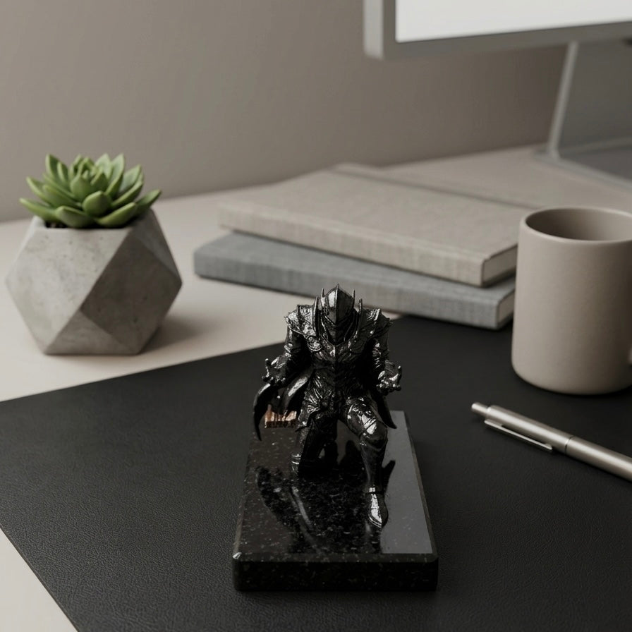 Pen Holder Sculpture Eco PLA Water Resistant Scratch Resistant Desk Organizer 5x4x3 Inches Satin Silk Metallic Finish Armour Decorative Tool Stand