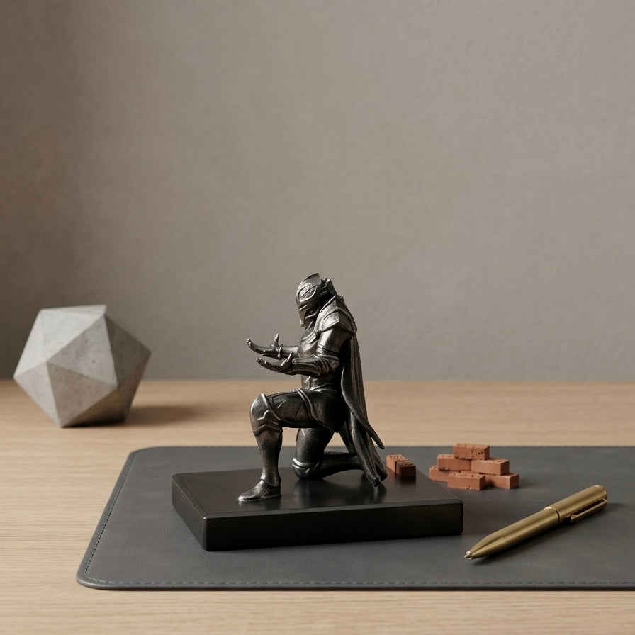 Pen Holder Sculpture Eco PLA Water Resistant Scratch Resistant Desk Organizer 5x4x3 Inches Satin Silk Metallic Finish Armour Decorative Tool Stand