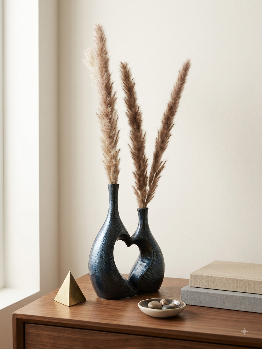 Sculptural Vase | Set of 2 for Home Decor | Modern Textured Metallic Finish