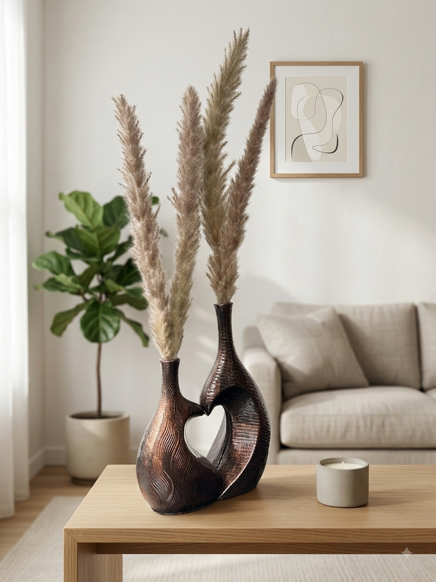 Sculptural Vase | Set of 2 for Home Decor | Modern Textured Metallic Finish