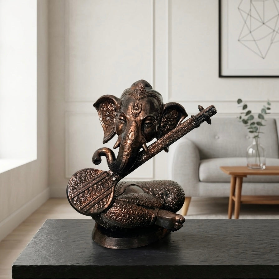 Ganesha Idol with Veena for Home Decor | Sculpture for Pooja Room, Living Room | Home Decor