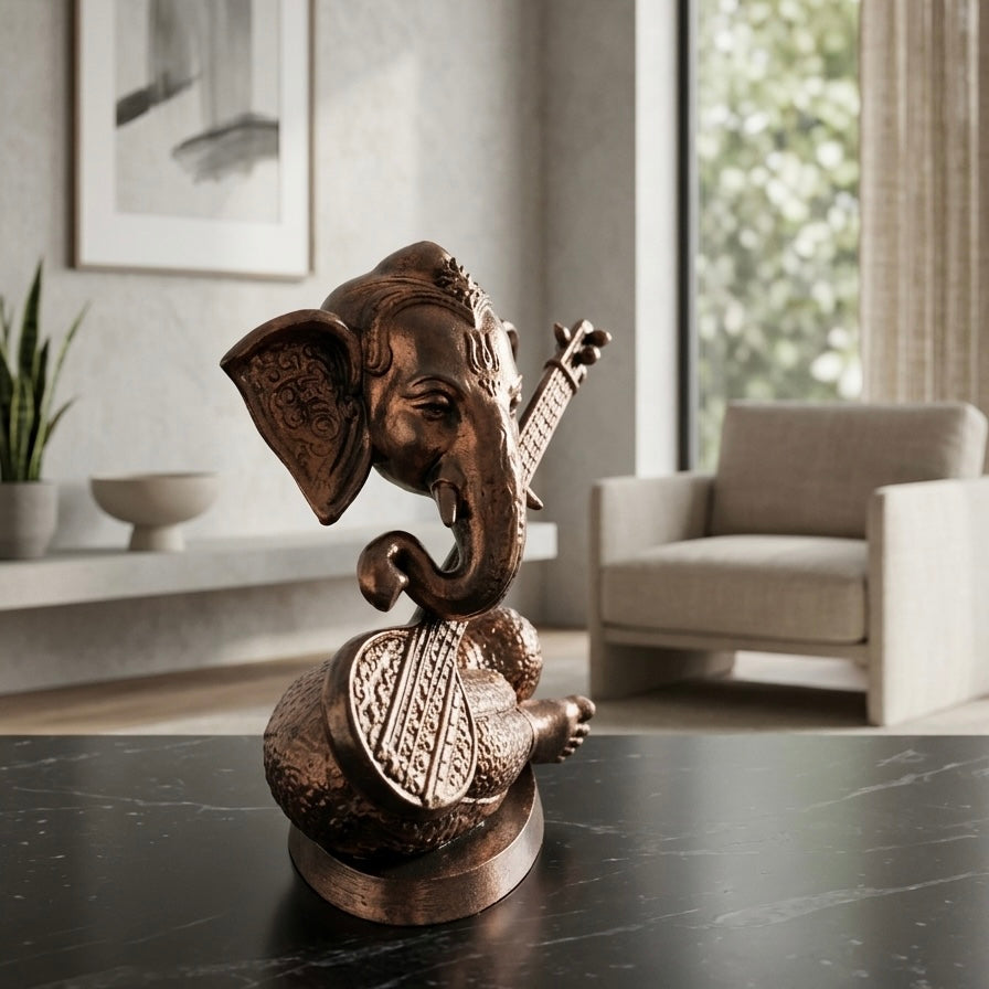 Ganesha Idol with Veena for Home Decor | Sculpture for Pooja Room, Living Room | Home Decor