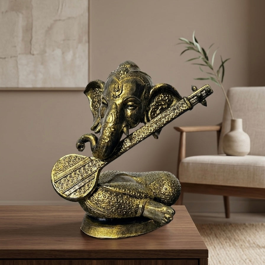 Ganesha Idol with Veena for Home Decor | Sculpture for Pooja Room, Living Room | Home Decor