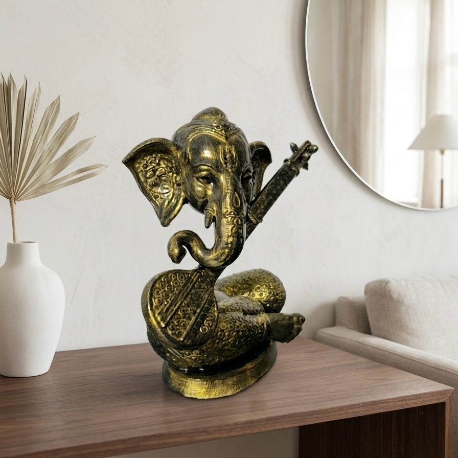 Ganesha Idol with Veena for Home Decor | Sculpture for Pooja Room, Living Room | Home Decor