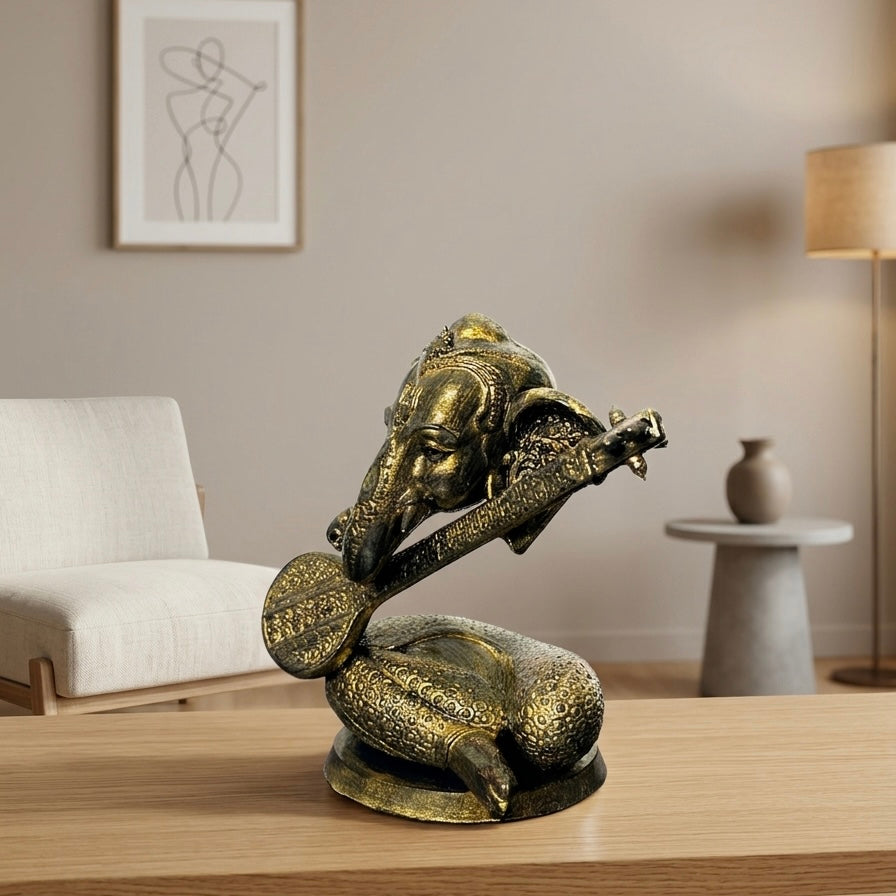 Ganesha Idol with Veena for Home Decor | Sculpture for Pooja Room, Living Room | Home Decor