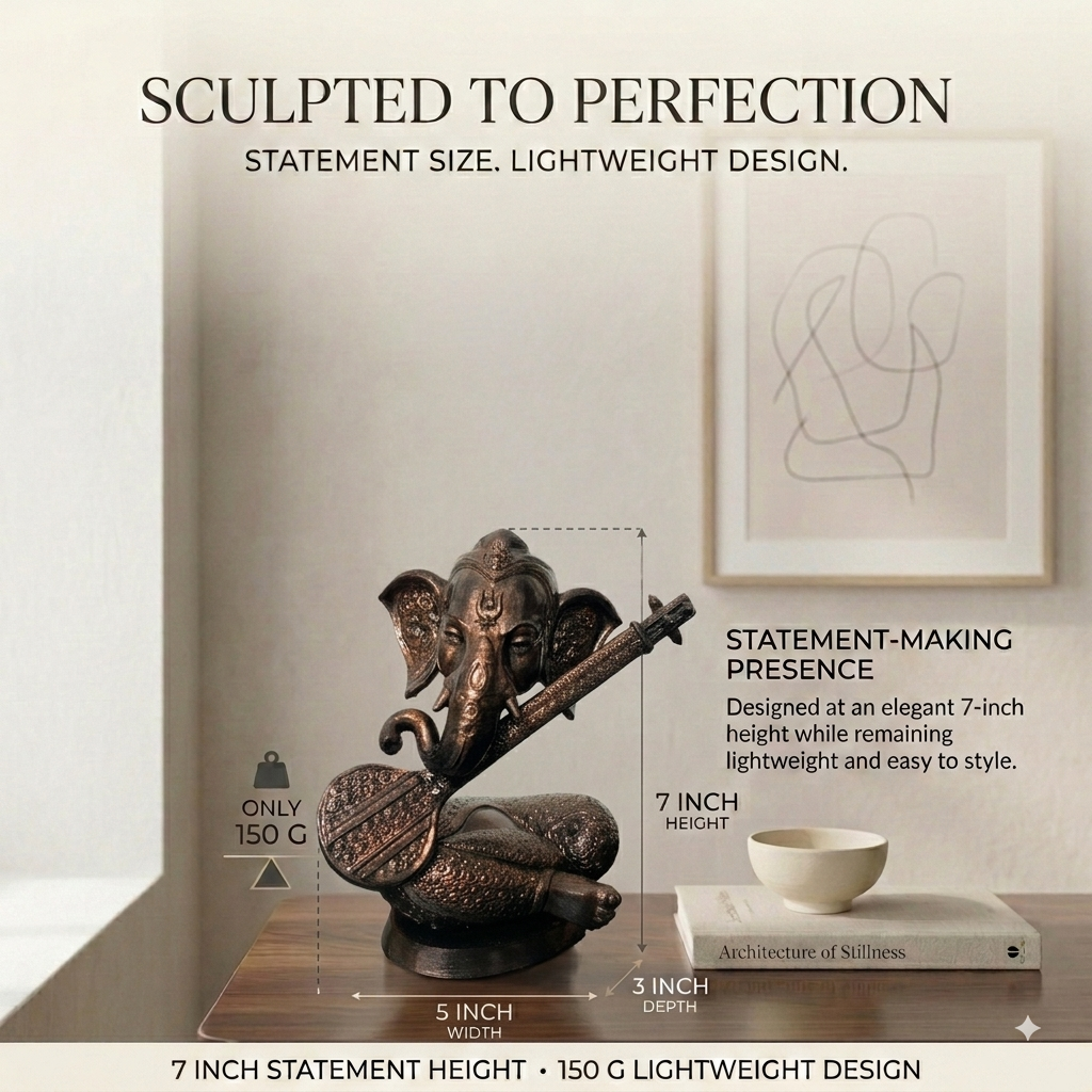 Ganesha Idol with Veena for Home Decor | Sculpture for Pooja Room, Living Room | Home Decor