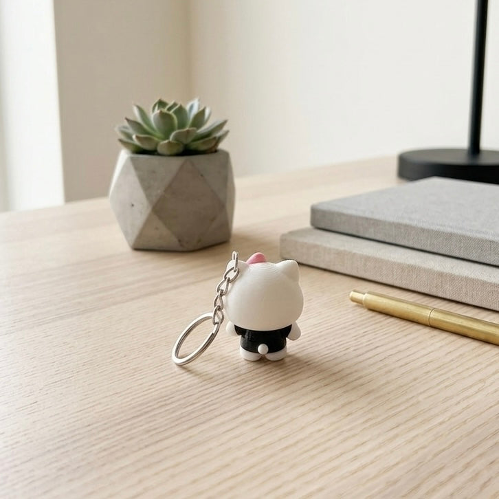 Cute Cat Character Keychain | Mini Bag Charm | Quirky Keyring for Keys Bags Purses | Novelty Keychain
